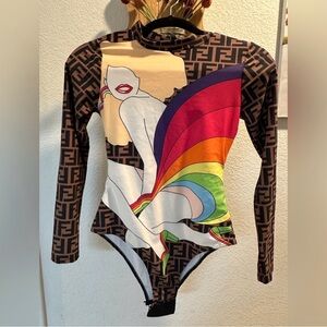 Fendi Roma Brown and Black Bodysuit